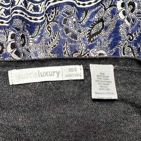 Subtle Luxury Cashmere Silk Cardigan Gray Button Front Boho Print Back Size XS/S - Picture 9 of 11